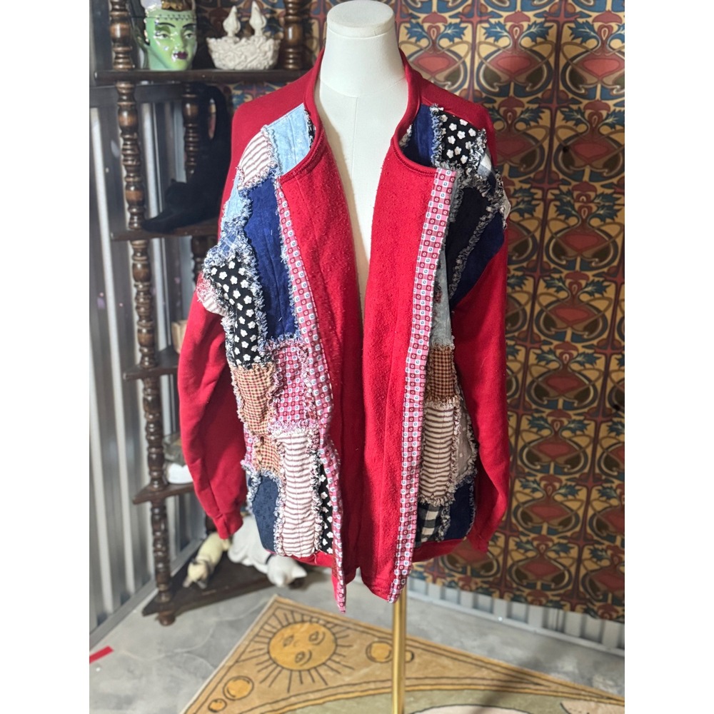 Patchwork Cardigan Jacket Womens 3XL Open‎ Front Colorful Unique Quirky